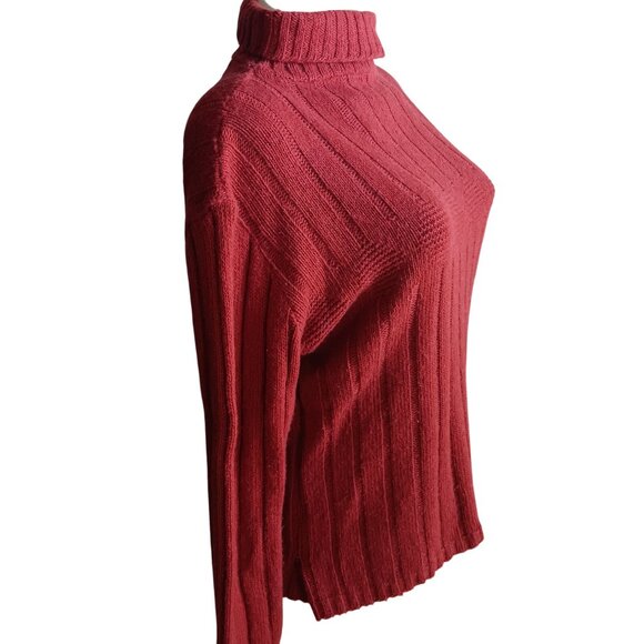 Vintage Medium Women's Turtleneck Sweater 1970's Rusty Red Ribbed Knit Velma - Picture 3 of 6